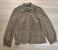 ZARA チェック柄長袖ブラウス ボウタイ付きのサムネイル