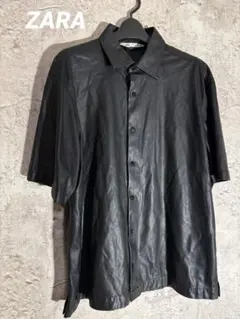 ZARA フェイクレザー半袖シャツ 黒 L オーバーサイズ 美品 人気完売モデル