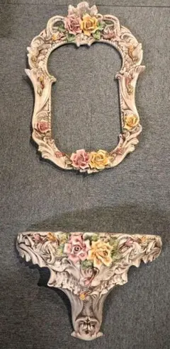 【引取り限定】陶器製★ミラー飾り枠&台