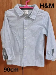 H&M 長袖シャツ 90cm 青と白のストライプ