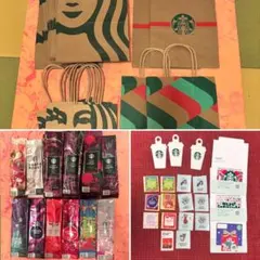 Starbucks ショップ袋とコーヒー豆空袋 シール カード セット売り