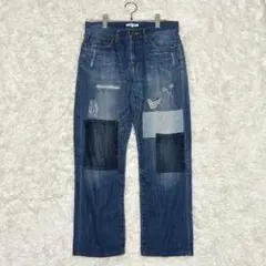 グローバルワーク パッチワーク デニムパンツ ストレート S ダメージ加工のサムネイル