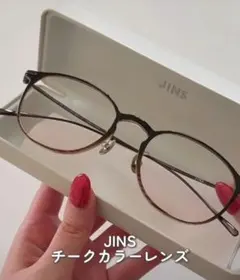 JINS チークカラー レンズ メガネ(度なし)ケース付　中顔面短縮