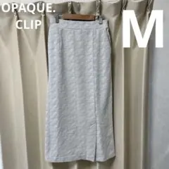 オペークドットクリップ スカート タイト グレー 膝下 ロング スリット M 白