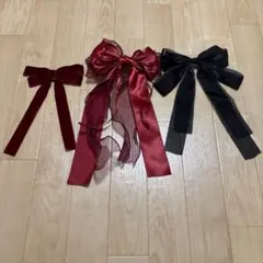 ベロア　リボン　アクセサリー　レッド　ボルドー　ブラック　黒　バレッタ　ピン