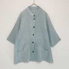 ふさこ様専用　インド綿半袖シャツ　グリーン【L】　レディース