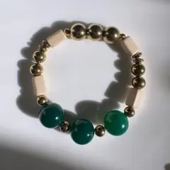 天然石ブレスレット グリーン ヴィンテージビーズ約16cm ゴムタイプ