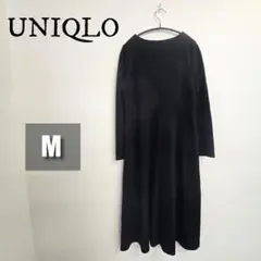 【美品】UNIQLO 長袖ポンチフレアワンピース ブラック レディース M