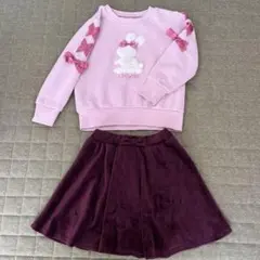 本日限り値下げ‼️ウサギ刺繍スウェット110cmとフレアスカート120cmセット