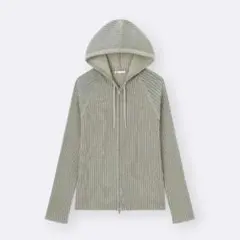 GU リブニットダブルジップパーカー グレー Lサイズ