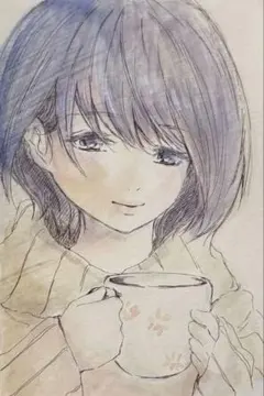 オリジナル イラスト　ポストカード　手描き　アナログ　女の子　ペン画　水彩