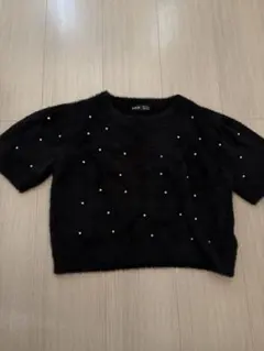 SHEIN ブラック パール装飾 半袖ニット