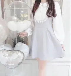 evelyn 襟レースタックワンピース 襟レースタックOP 長袖　アイグレー