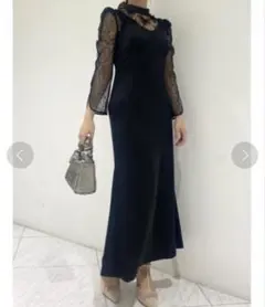 LILY BROWN 刺繍チュールサテンワンピース ブラック