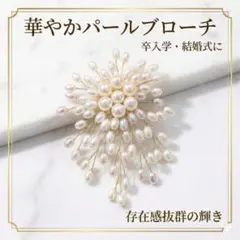 淡水パール風ブローチ 大ぶり パーティ 結婚式 華やか 花火 冠婚葬祭 ゴールド