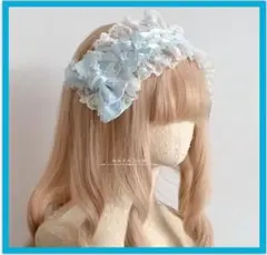 ヘッドドレス 水色 フリル レース リボン カチューシャ ロリータ