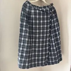 チェック柄ロングスカート サイドベルト付き巻きスカート☆