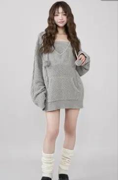 Darich ダーリッチ ケーブルDDロゴVネックニットフーディ GRY