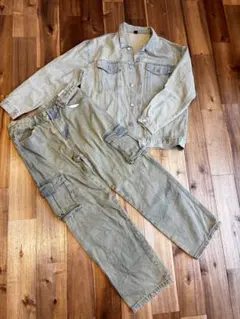 新品セットアップ　デニムジャケットとカーゴパンツセット
