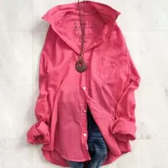 希少Sサイズフランク&アイリーンコットン100％スキッパーシャツピンク薄手