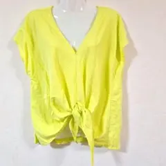 ZARAネオンイエロー Vネック 半袖シャツ 前結び