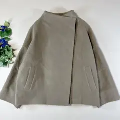 超美品 CLOVE ノーカラー ショートコートグレー ウールピーコート9号
