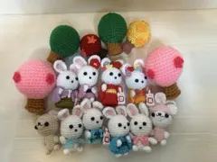 在庫SALEカラフルなウサギあみぐるみセット