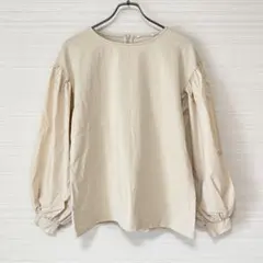 ハグユー 袖バルーン異素材カットソー（M）ベージュ ナチュラル