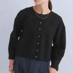 未使用 グリーンレーベルリラクシング レース ショート ニット カーディガン 黒