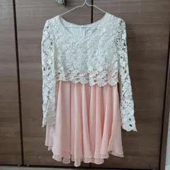 ラグナムーン　レースドッキングフレアワンピース　ドレス　フォーマル　ピンク