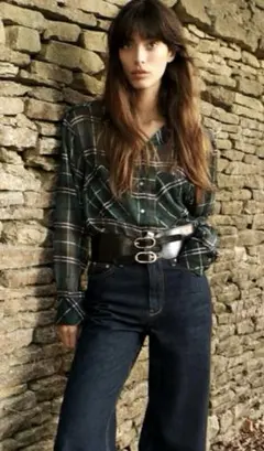 ★美品☆★ヴィンテージ風チェック柄クロップドシアーシャツ