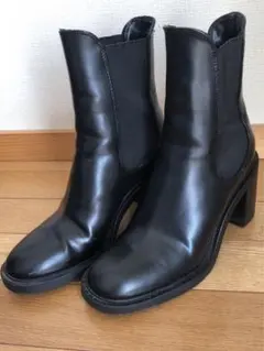 ZARAザラ サイドゴア チャンキーヒール レザーブーツ サイズ36 ブラック
