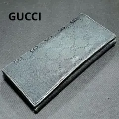 グッチ 長財布 GG柄 ブラック シリアル刻印 レザー×キャンバス　GUCCI