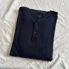 UNIQLO ワッフルヘンリーネック ロングスリーブT ネイビー L