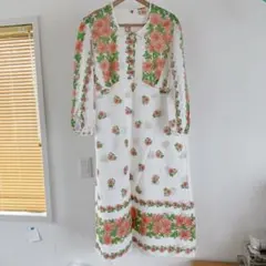 ヴィンテージ チャイナ風ワンピース ティアード 花柄 ピンク レトロ