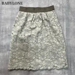 バビロン【M】ひざ丈スカート タイト 花柄レース タック フラワーモチーフのサムネイル