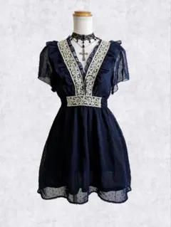 フェアリーグランジ y2k ダークコア ゴスロリ クラロリ 刺繍レース ワンピ