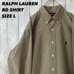 ラルフローレン BDシャツ L チェック ブラウン 茶 紫ポニー 刺繍 古着