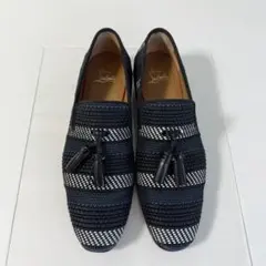 クリスチャン ルブタン メンズ タッセル モカシン ネイビー系 メッシュ
