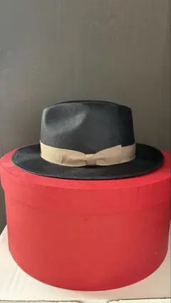 【美品】田中帽子店　ブラック　麦わら　フェドーラハット