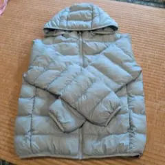 水色 フード付き ダウンコート