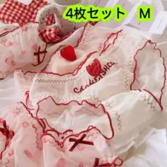 4枚組 M 女の子可愛いイチゴ柄レースショーツ 透け感×フリル付き♪　第512号