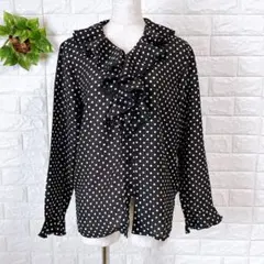 a923ディアスヴィンテージドット柄フリルブラウス日本製 オフィス