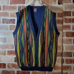 【人気】3D ニットベスト クージー風 マルチカラー 好配色 L