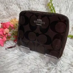 コーチ　COACH シグネチャー　折り財布　ファスナー　ビニール×レザー
