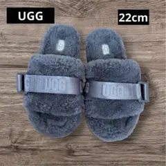 美品UGG ファーサンダル 厚底 グレー ロゴベルト ムートン ボア Y2K