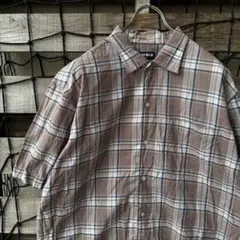 【良ボックス】00s オールドユニクロ 半袖シャツ 茶系 チェック Lのサムネイル