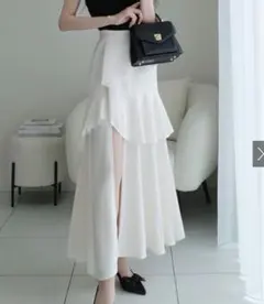 アシンメトリーラッフルスリットスカートask137 M アイボリー 新品タグ付き