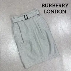 BURBERRY LONDON ひざ丈 タイトスカート ストライプ ベルト付きのサムネイル