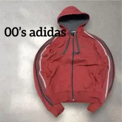 00s adidas フルジップパーカー 赤 三本ライン Y2K グランジ